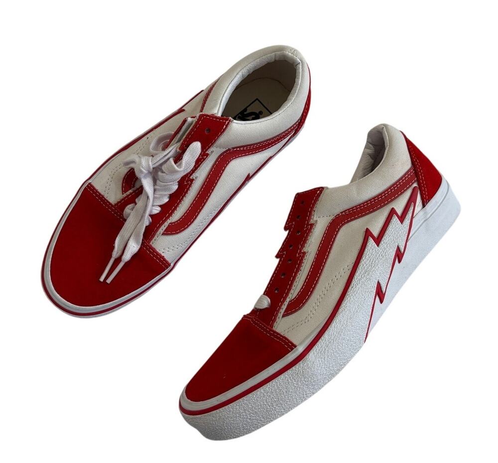 Vans Old Skool Lightning Bolt Red True White Sneaker Size Mens 8.5 Womens 10